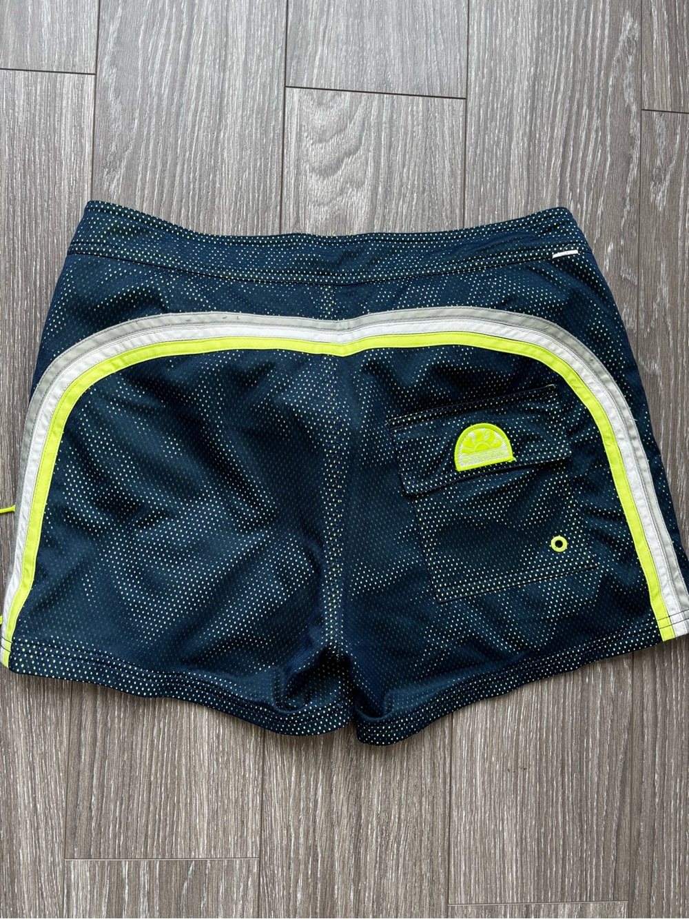 Sundek Men's Neon Lime & Navy Athletic Swim Shorts